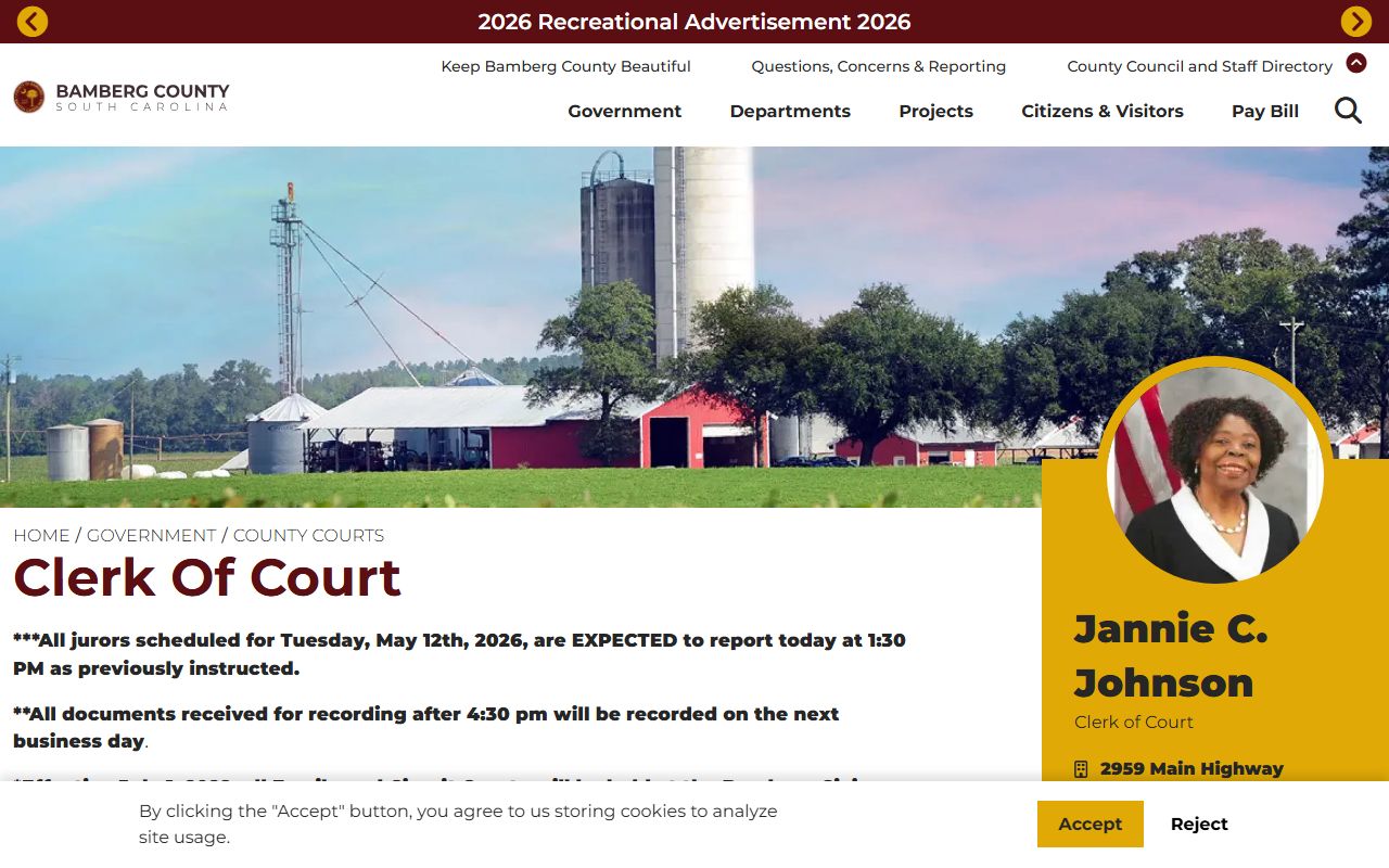 Bamberg County Clerk of Court records office page
