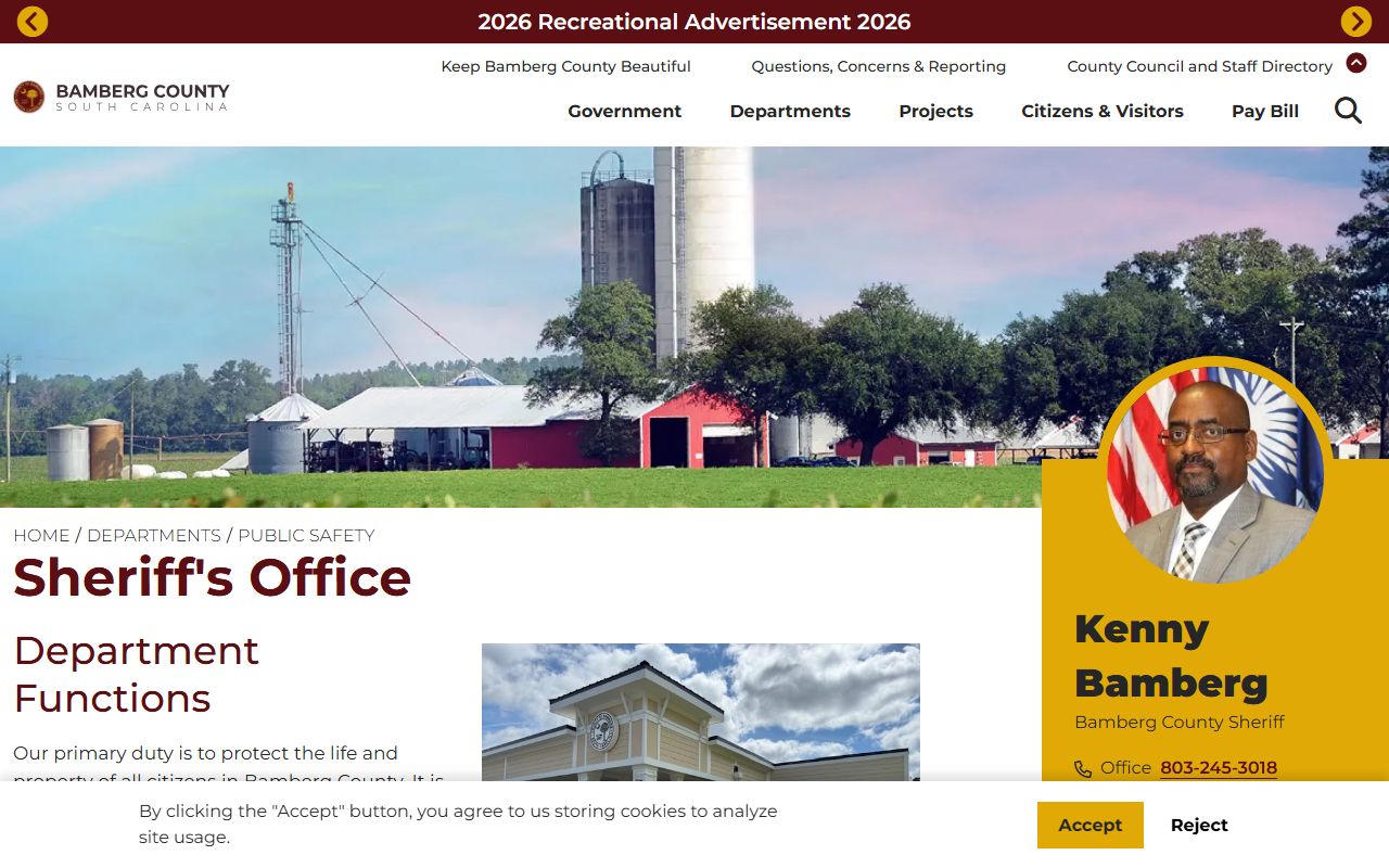 Bamberg County arrest records Sheriff's Office page