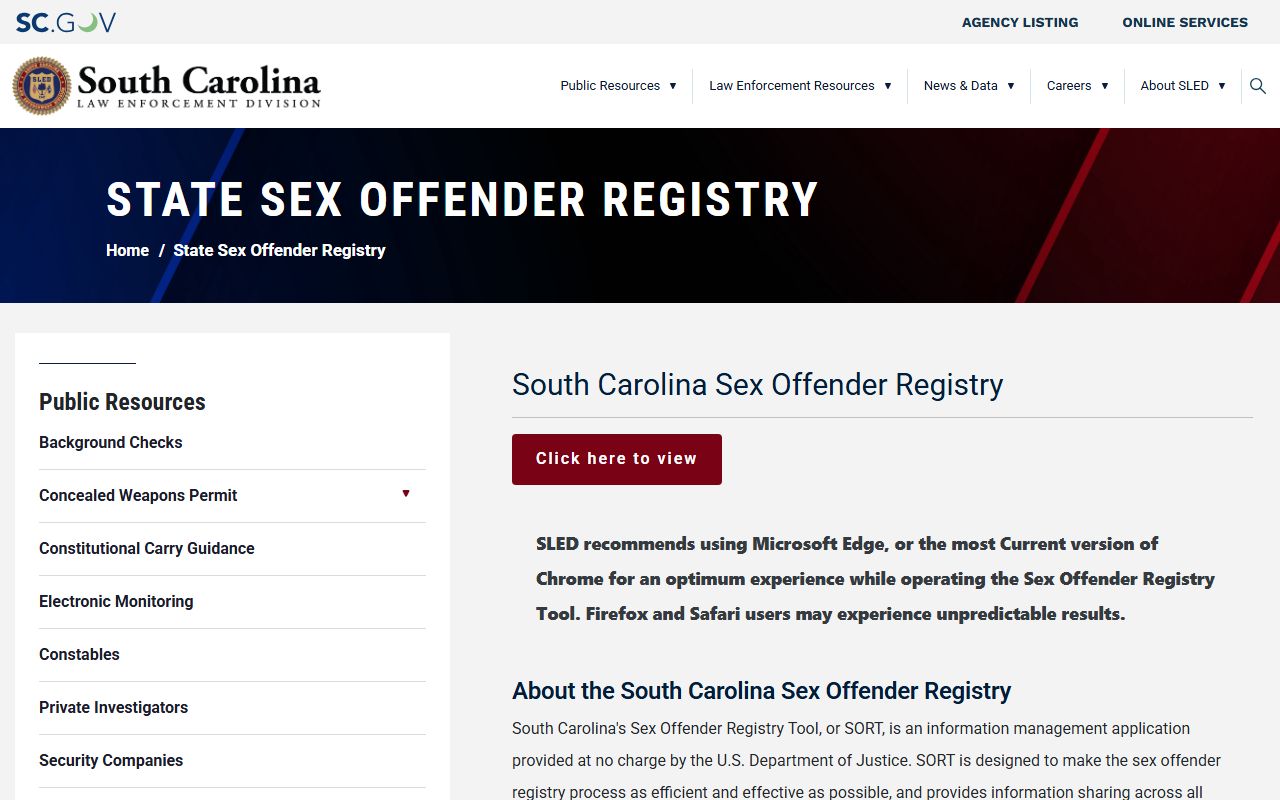 Bamberg County arrest records SLED sex offender registry information