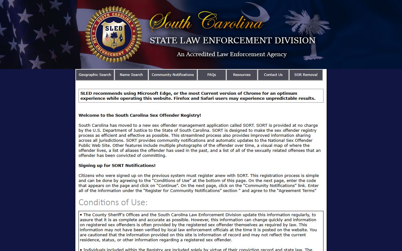 Bamberg County arrest records SLED SORT registry search
