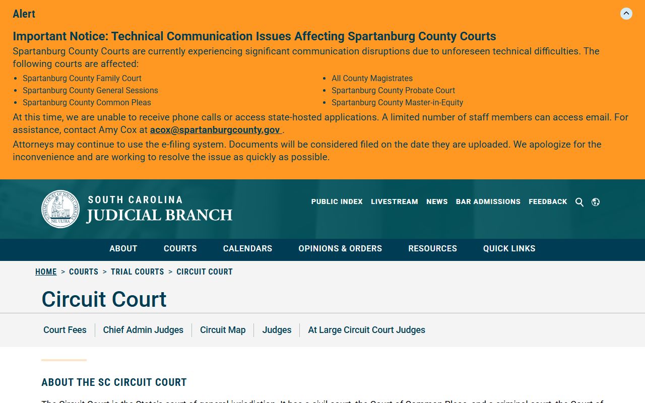 Bamberg County court dockets South Carolina Circuit Court page