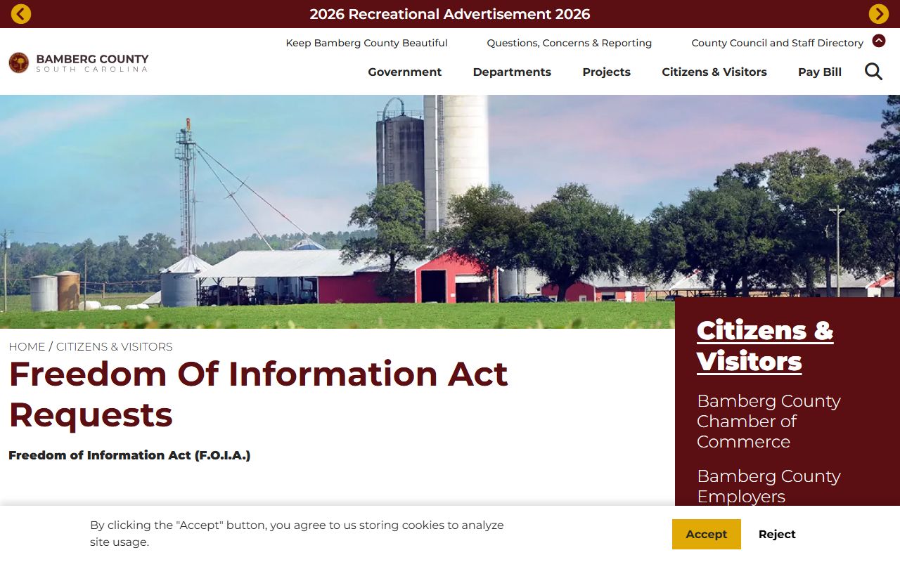 Bamberg County court records FOIA request page