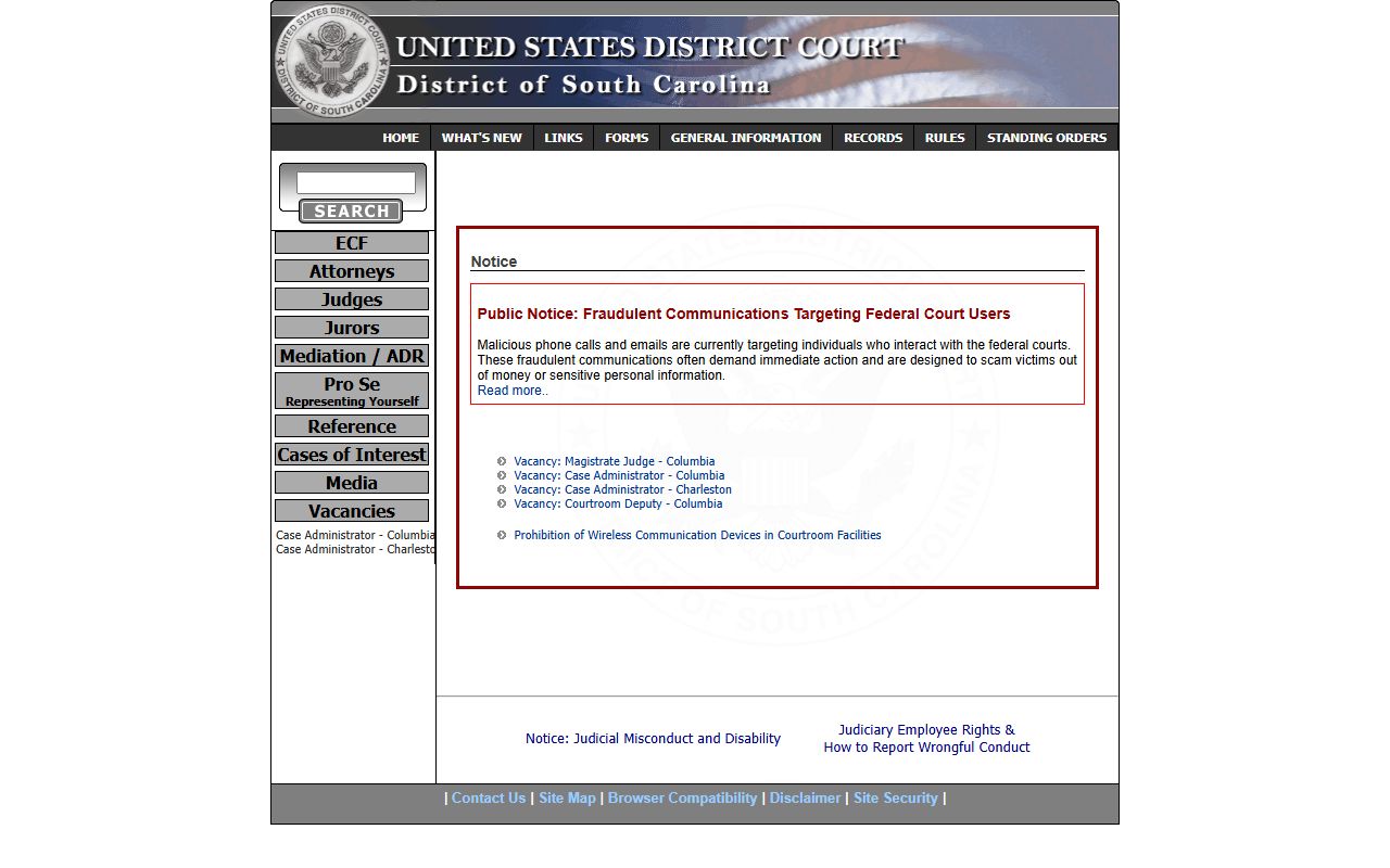 Bamberg County Circuit Court records and federal court distinction