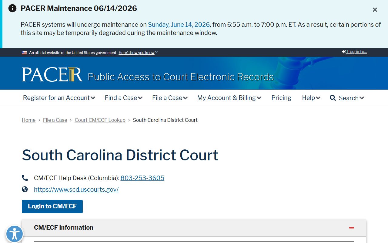 Bamberg County Circuit Court records and federal PACER lookup distinction