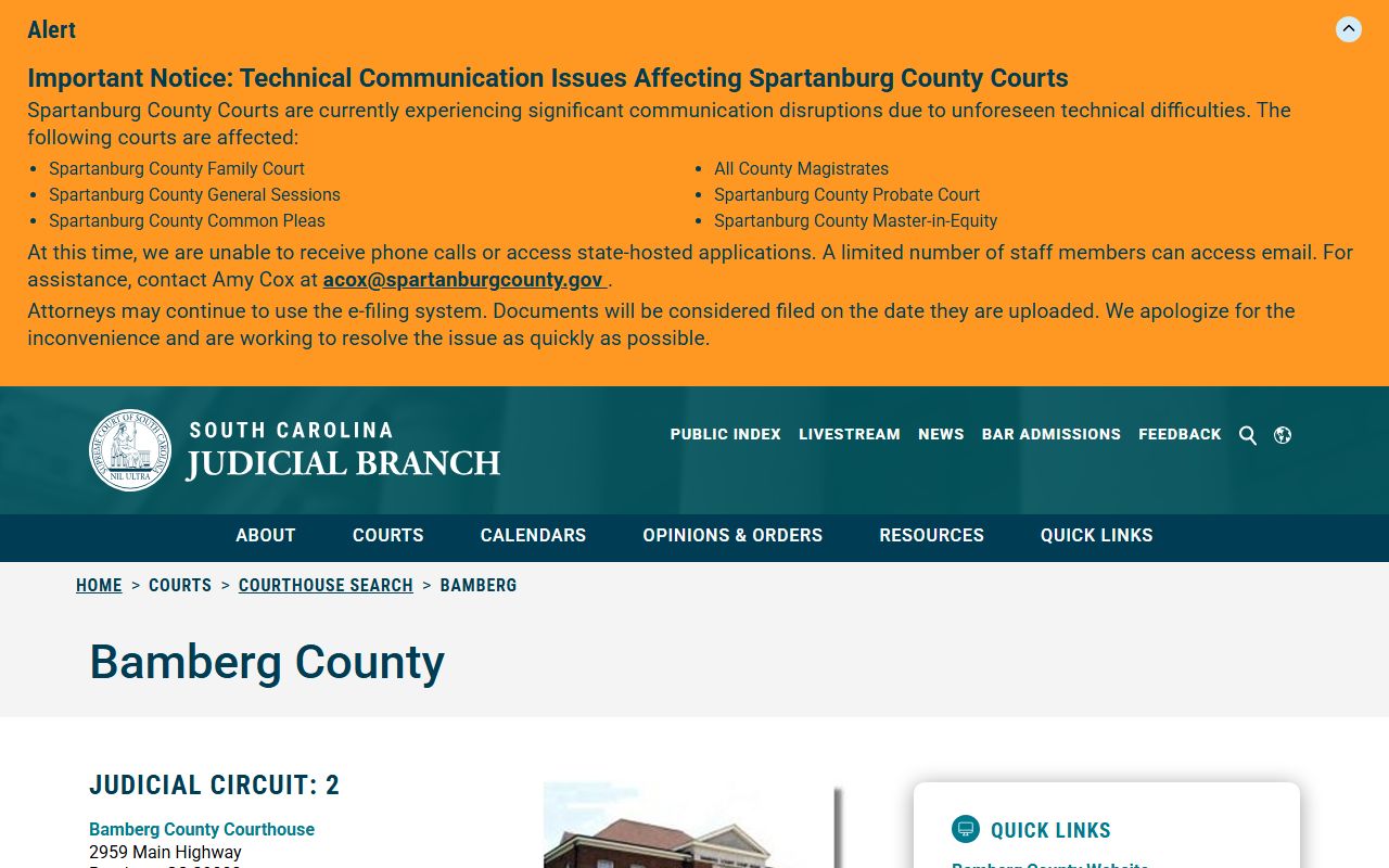 Bamberg County court records courthouse profile