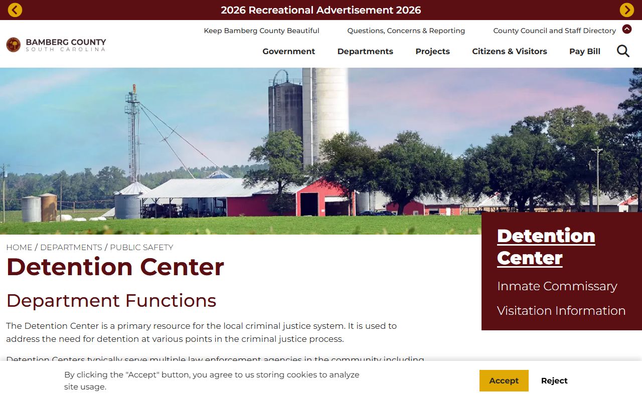 Bamberg County inmate records Detention Center page