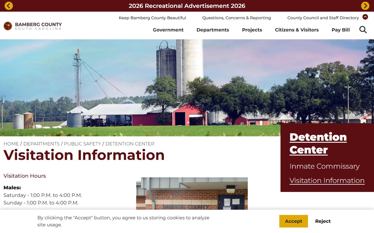 Bamberg County inmate records jail visitation schedule