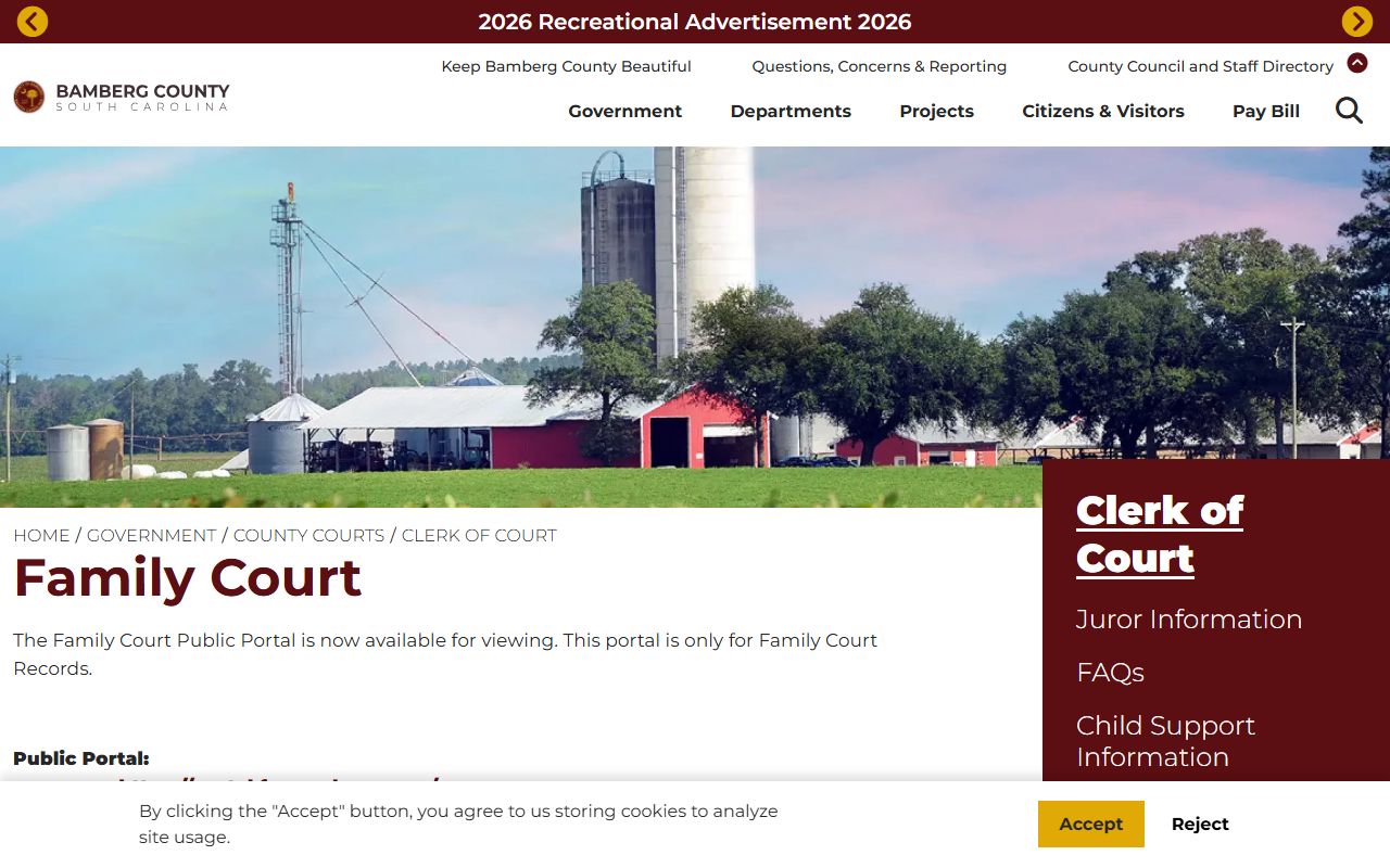 Bamberg County divorce records Family Court portal links