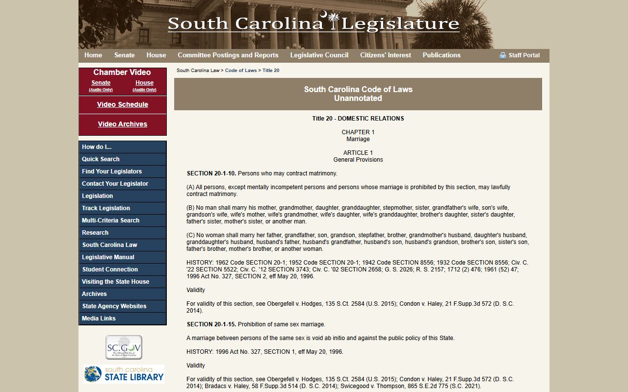 Bamberg County marriage records South Carolina marriage statute source