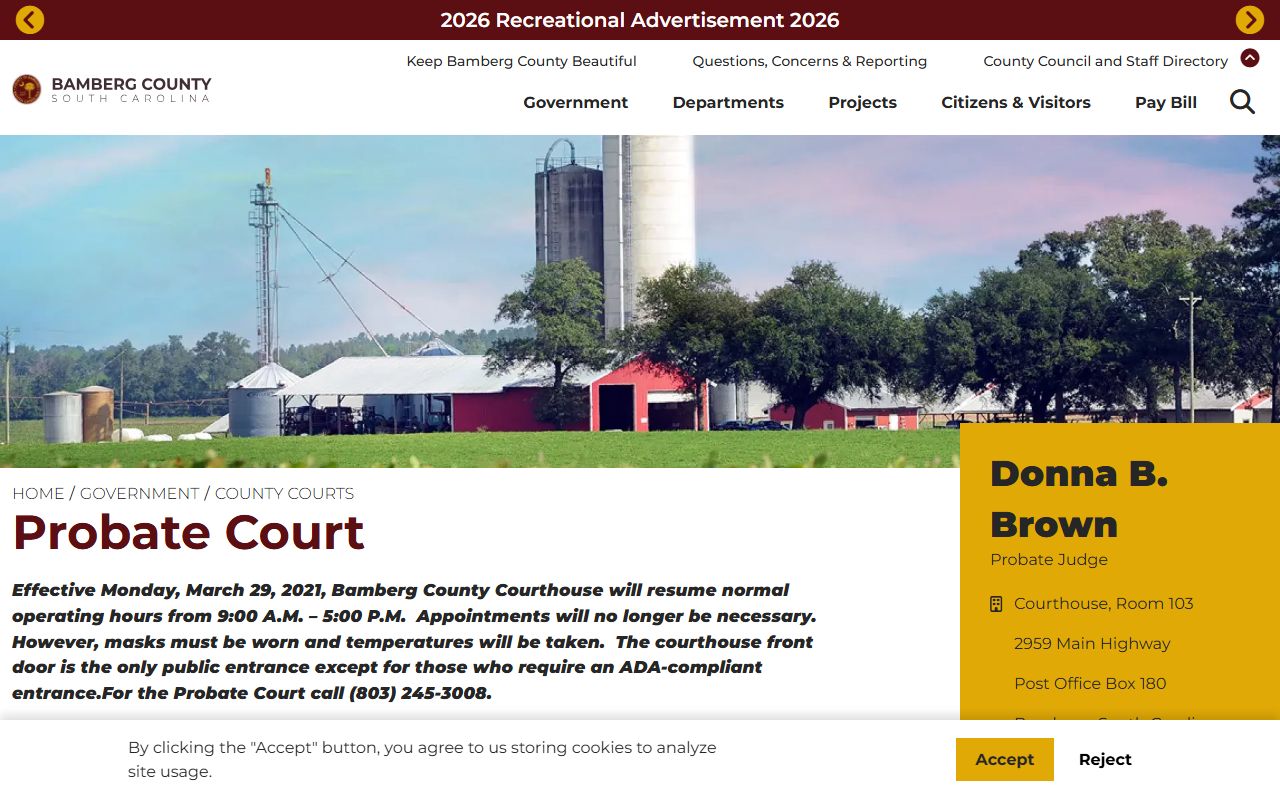 Bamberg County probate records Probate Court overview