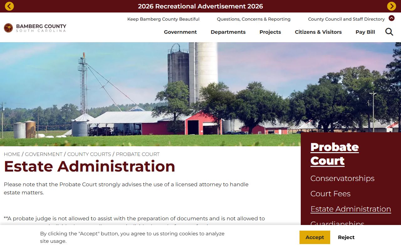 Bamberg County probate records estate administration process