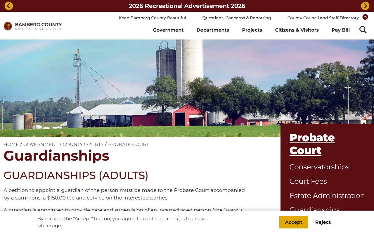 Bamberg County probate records adult guardianship procedure
