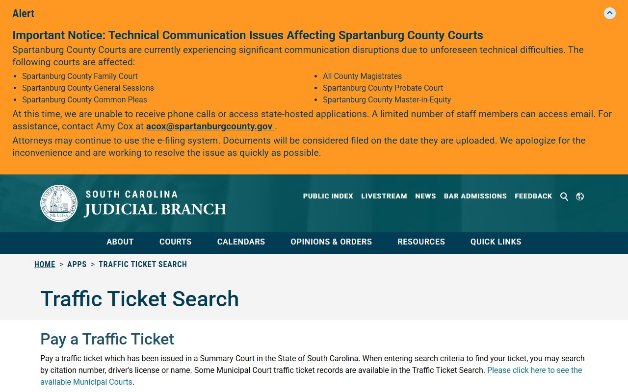 Bamberg County traffic court records SC traffic ticket search