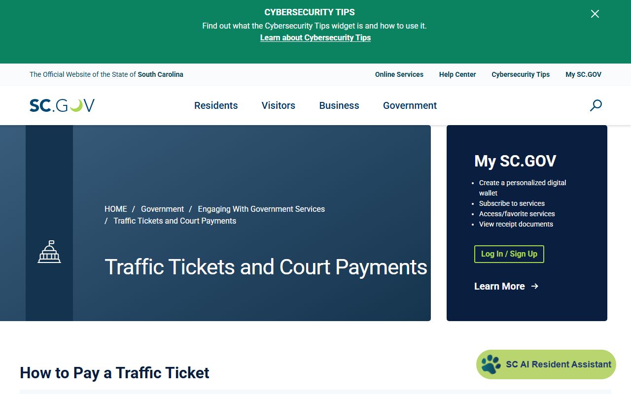 Bamberg County traffic court records SC.gov traffic ticket payment